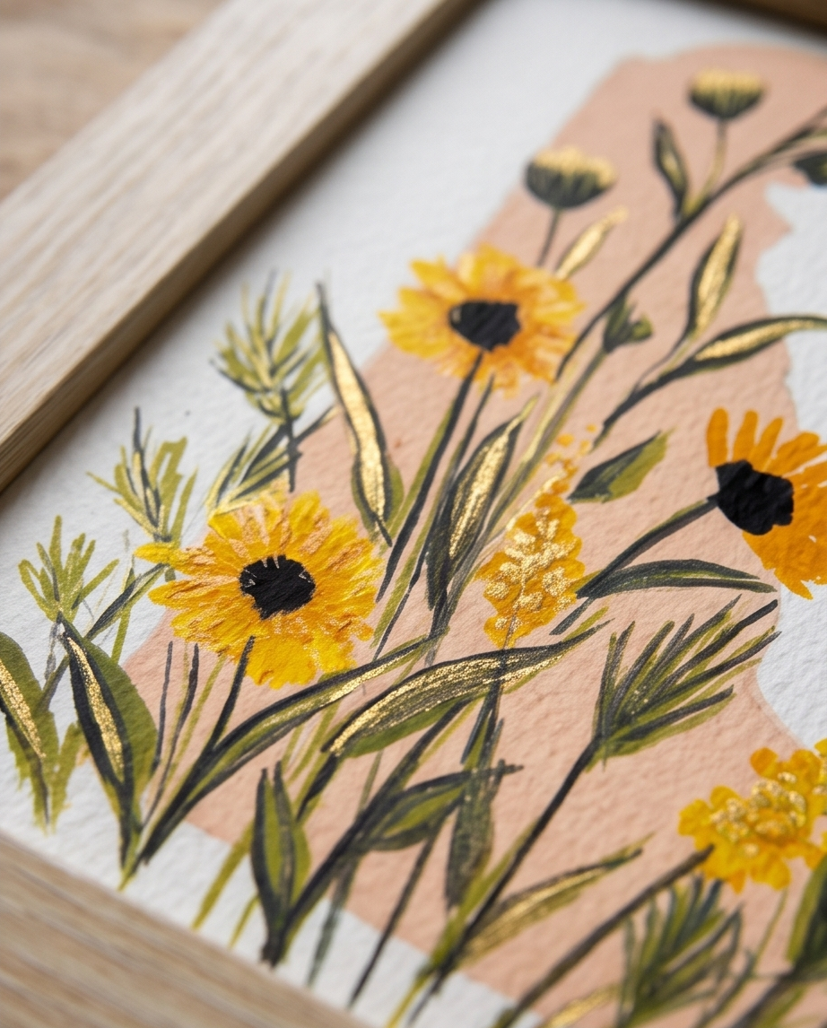 Map Stories – Hand-Painted Floral State Art | Original Gouache Painting — photo 1