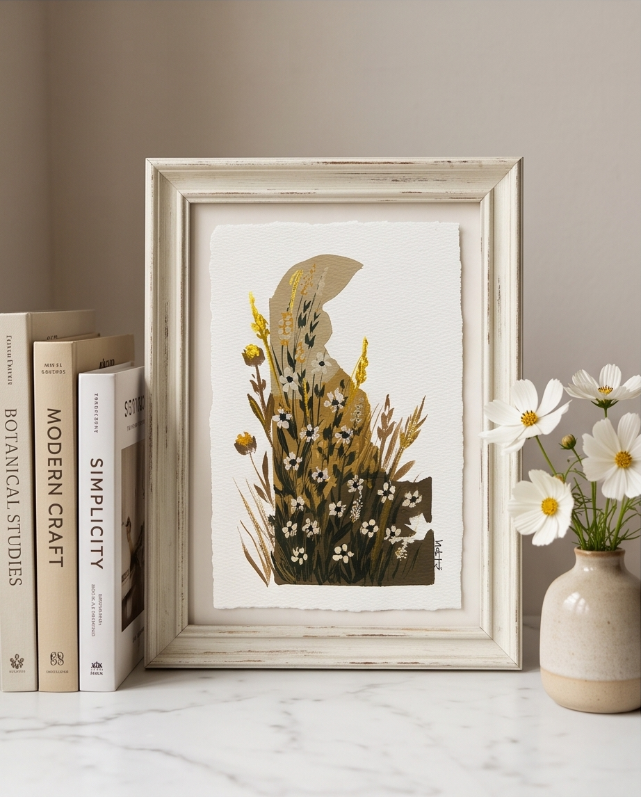 Map Stories – Hand-Painted Floral State Art | Original Gouache Painting — photo 1