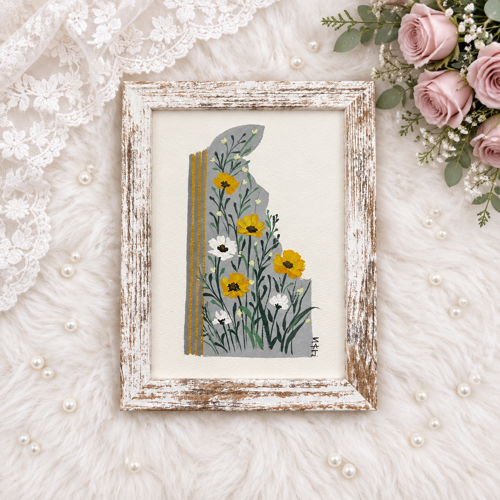 Map Stories – Hand-Painted Floral State Art | Original Gouache Painting — photo 1