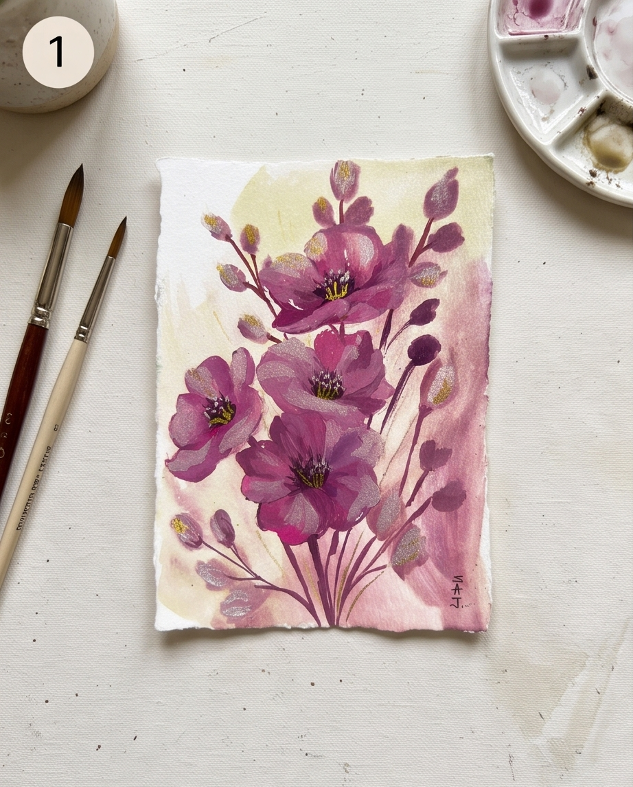 Hand-Painted Floral State Art | Original Gouache Painting — photo 1