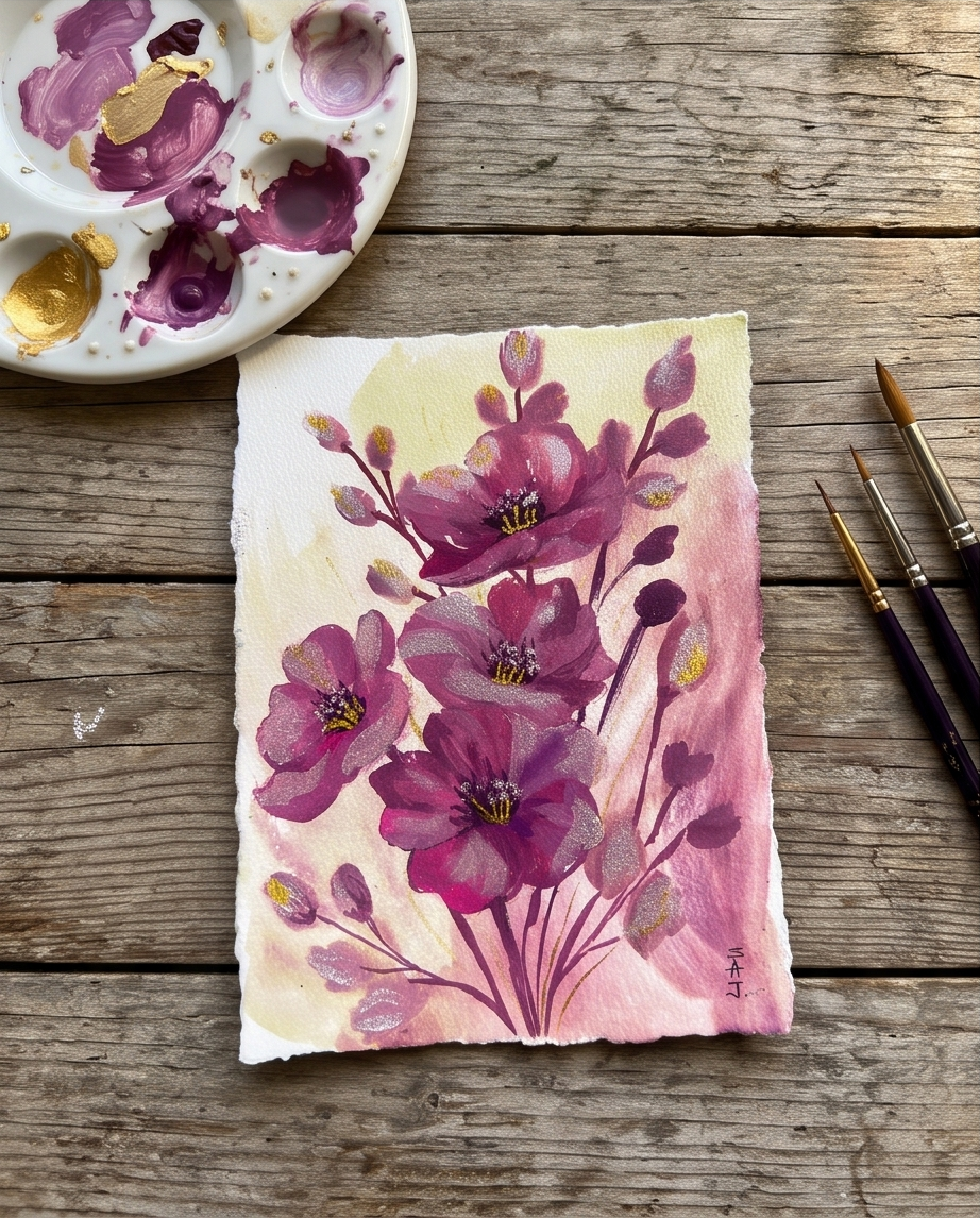 Hand-Painted Floral State Art | Original Gouache Painting — photo 2
